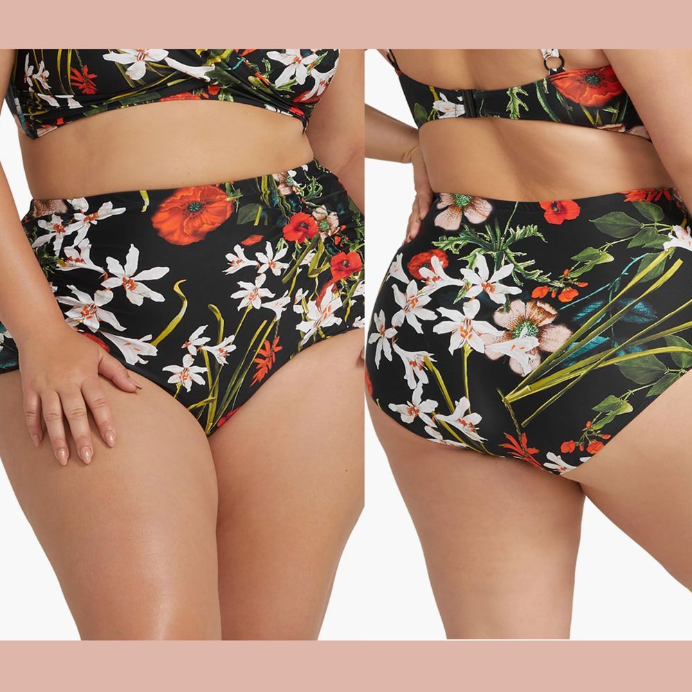 NEW $75 Artesands [ 22 US ] Raphael Ruched Floral High Waist Bikini Bottoms 6349